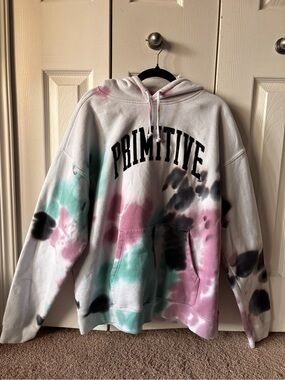 Primitive Tie-Dye Hoodie in White, Pink, Mint & Black